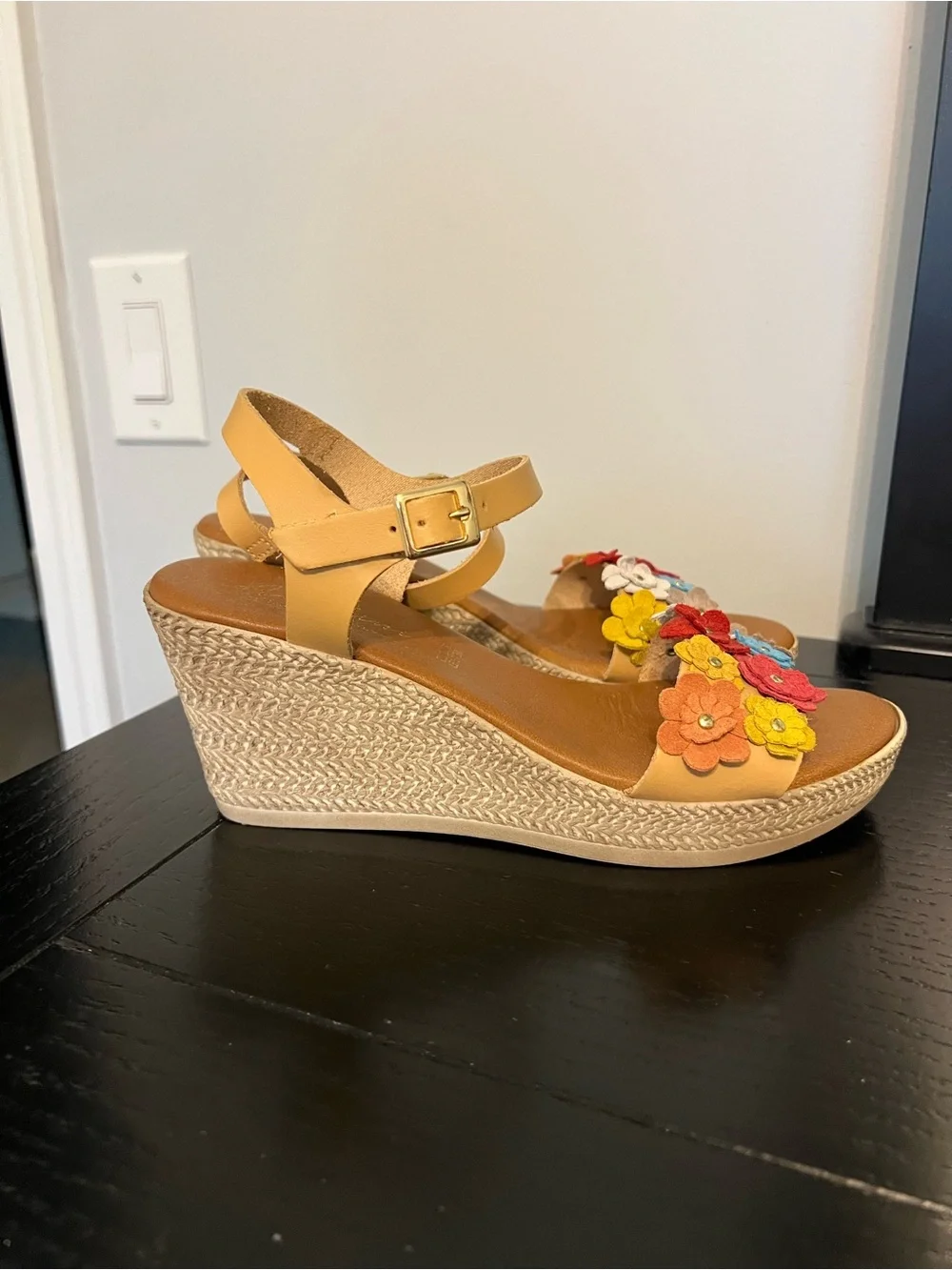 Floral Multi-Color Leather Wedge Sandals - Women